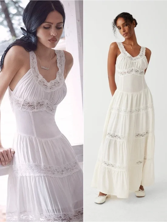 Frankies Bikinis Dakota Maxi Dress White Lace Tiered Romantic Cottagecore Boho S - Picture 3 of 11